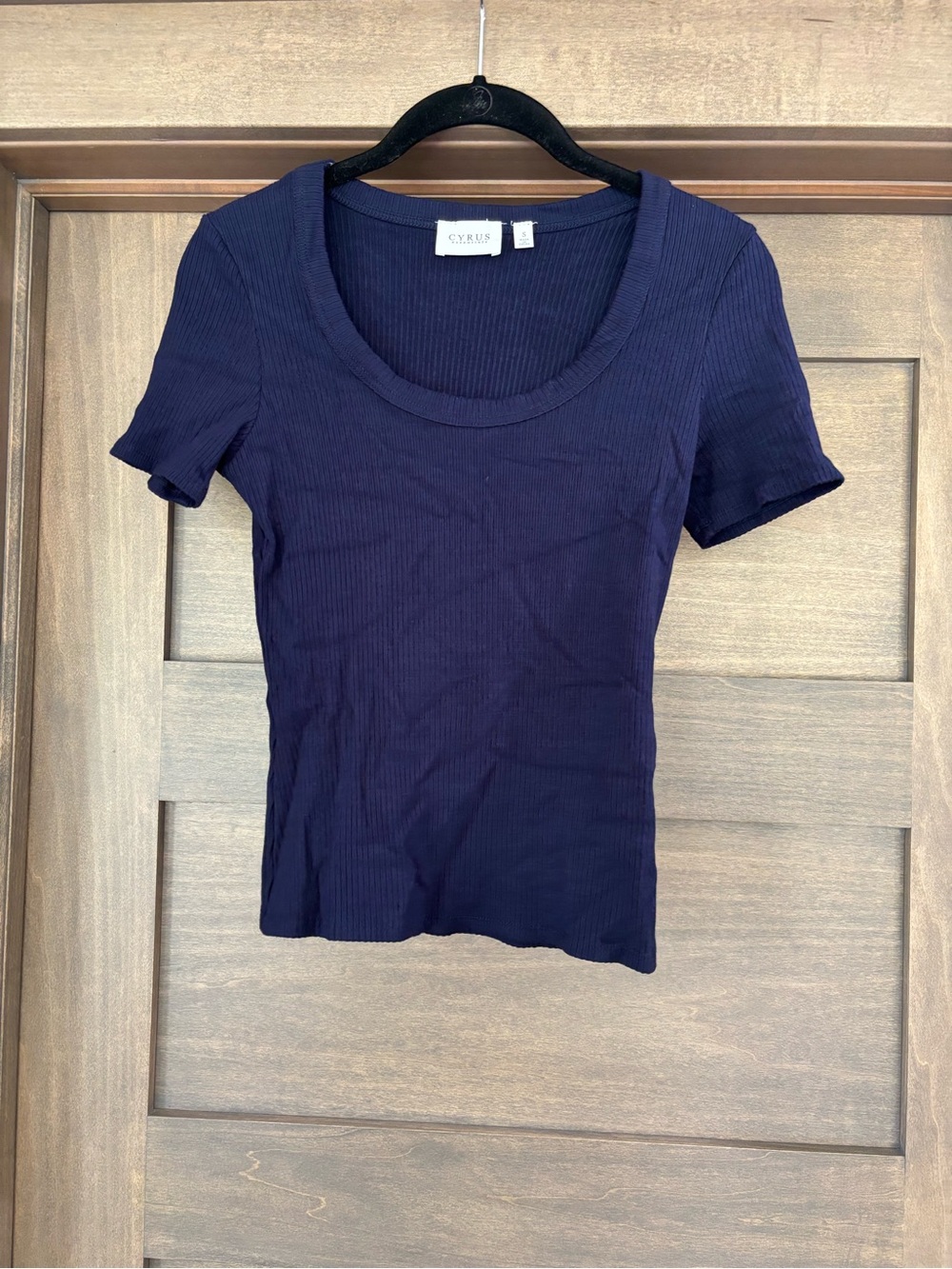 Cyrus Navy Ribbed Scoop Neck Short Sleeve Tee
